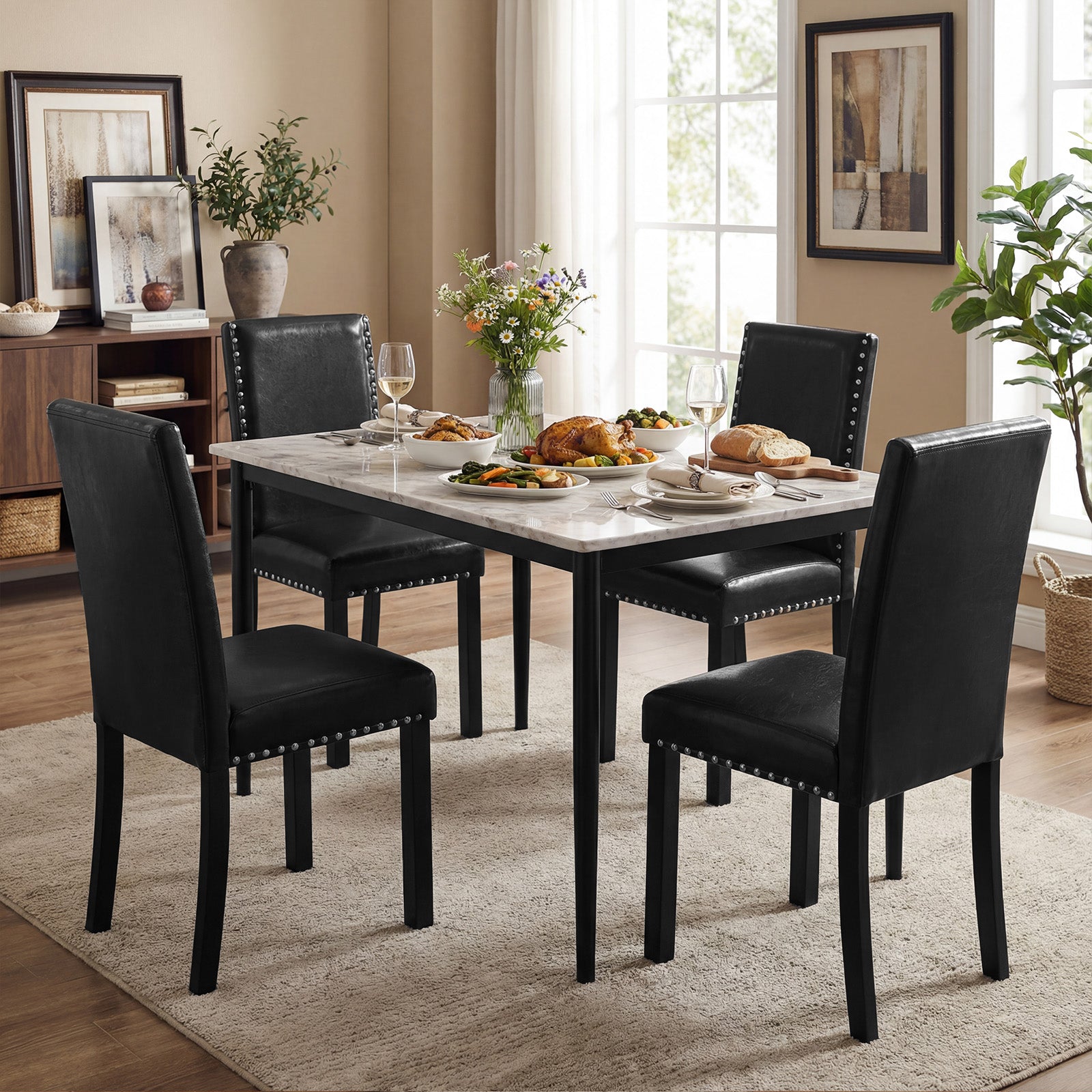 Set of 4 Dining Chairs with Solid Rubber and Wood Legs Dining Chairs at Gallery Canada