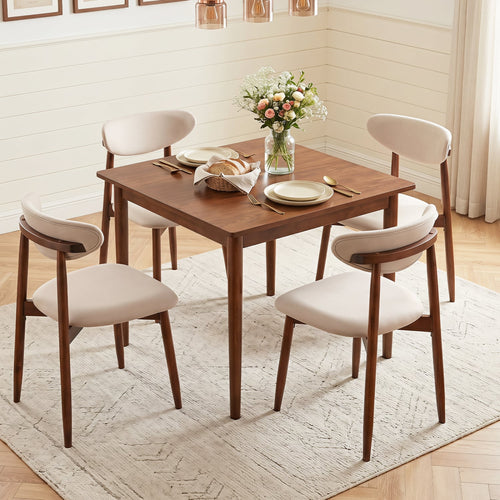 Set of 4 Fabric Upholstered Dining Chairs, Beige