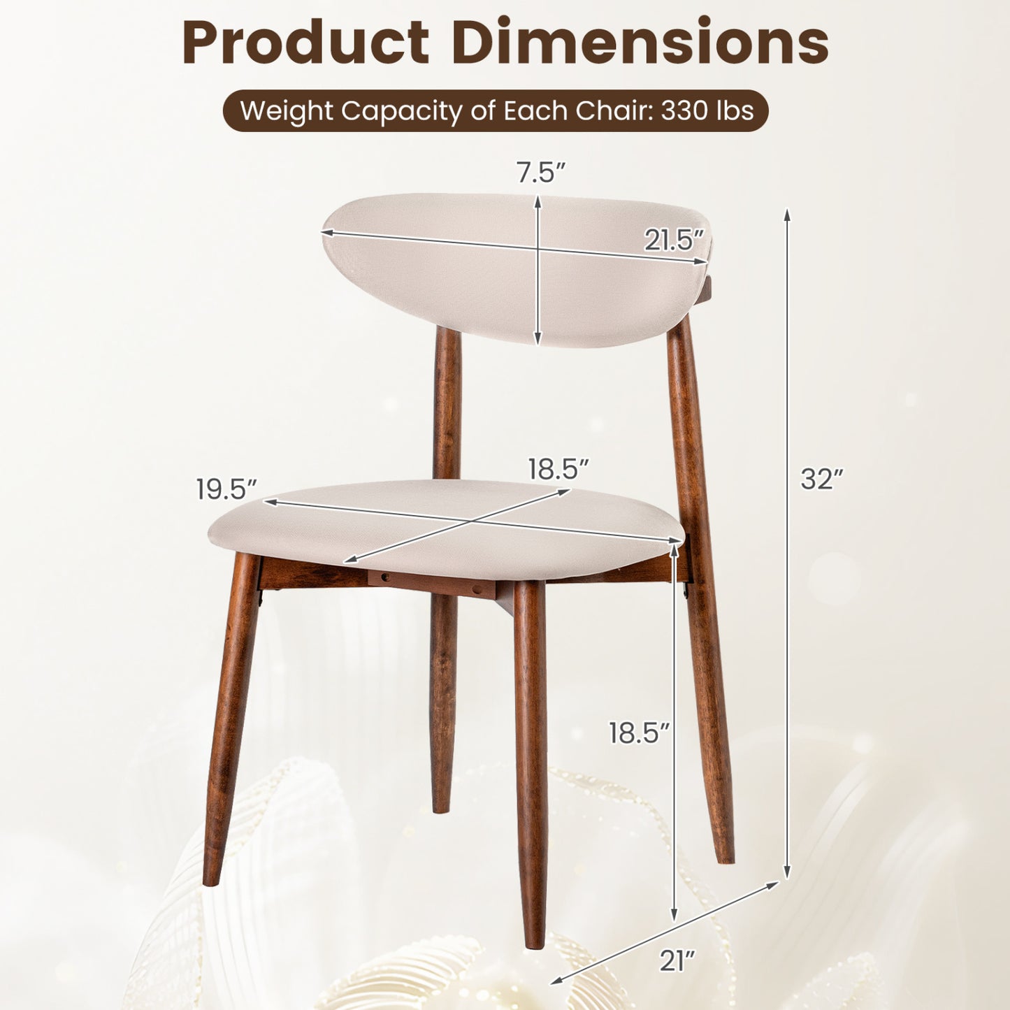 Set of 4 Fabric Upholstered Dining Chairs, Beige