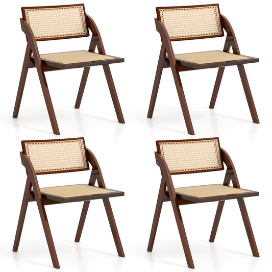 4 Foldable Dining Chairs, Woven Rattan Backrest, Brown Dining Chairs Brown at Gallery Canada