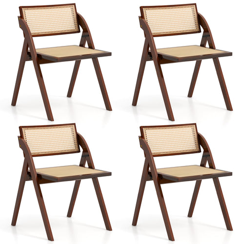 4 Foldable Dining Chairs, Woven Rattan Backrest, Brown