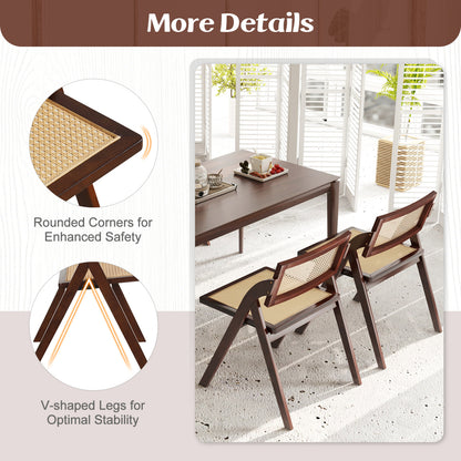 4 Foldable Dining Chairs, Woven Rattan Backrest, Brown