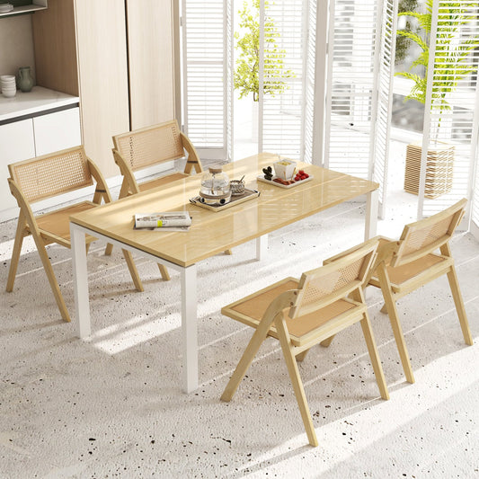 4 Pc Foldable Dining Chairs, Woven Rattan Backrest, Natural Dining Chairs Natural at Gallery Canada