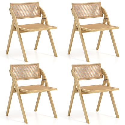 4 Foldable Dining Chairs, Woven Rattan Backrest, Natural