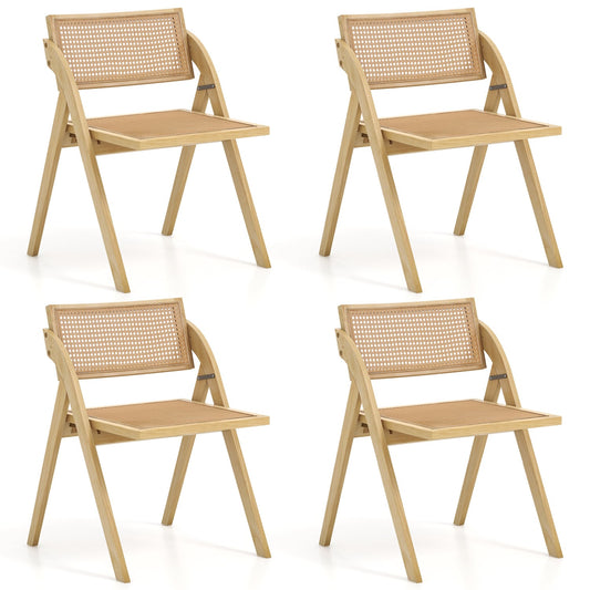 4 Pc Foldable Dining Chairs, Woven Rattan Backrest, Natural Dining Chairs Natural at Gallery Canada