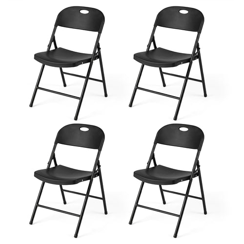 Set of 4 Foldable Plastic Chairs, Black