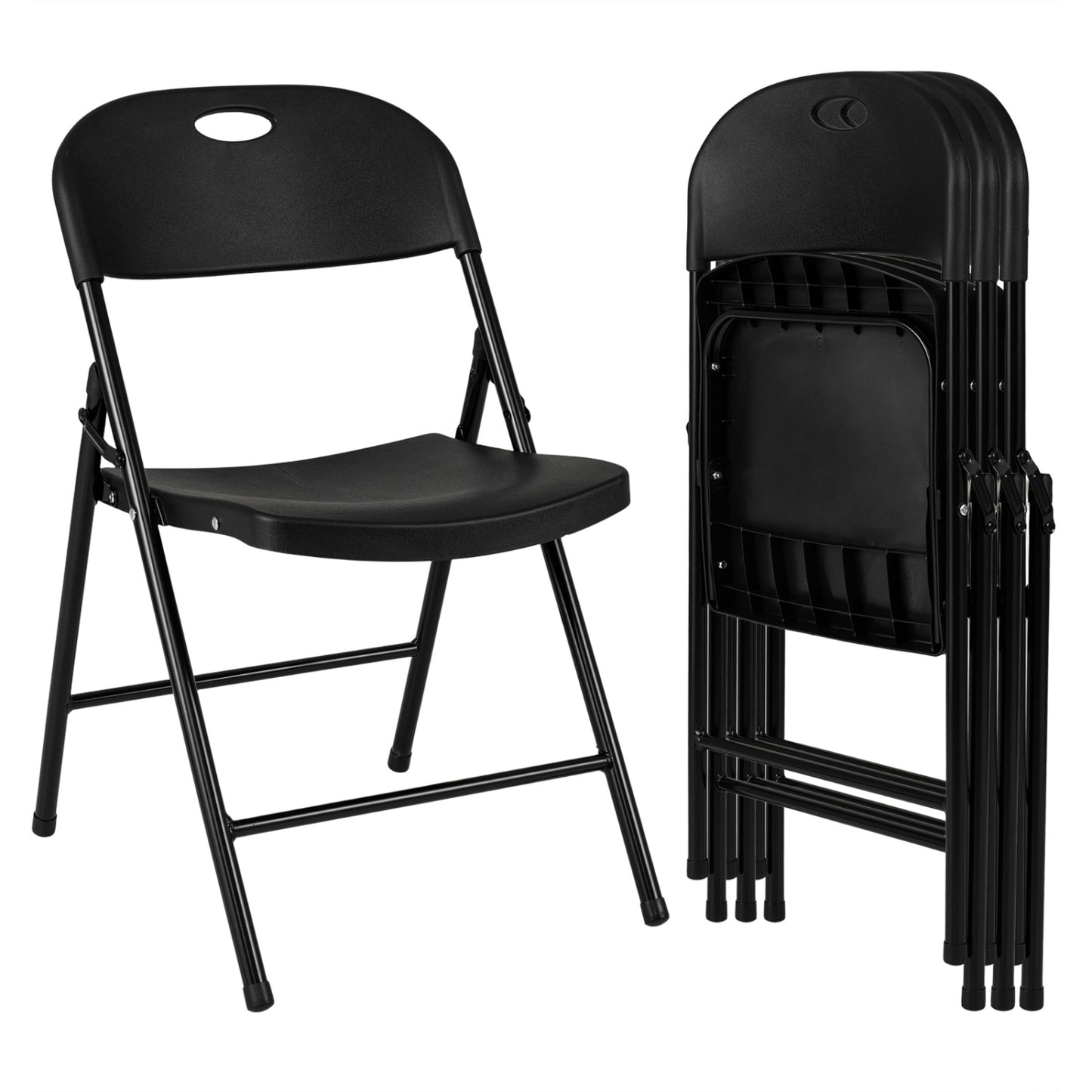 Set of 4 Foldable Plastic Chairs, Black