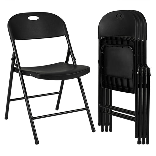 Set of 4 Foldable Plastic Chairs, Black