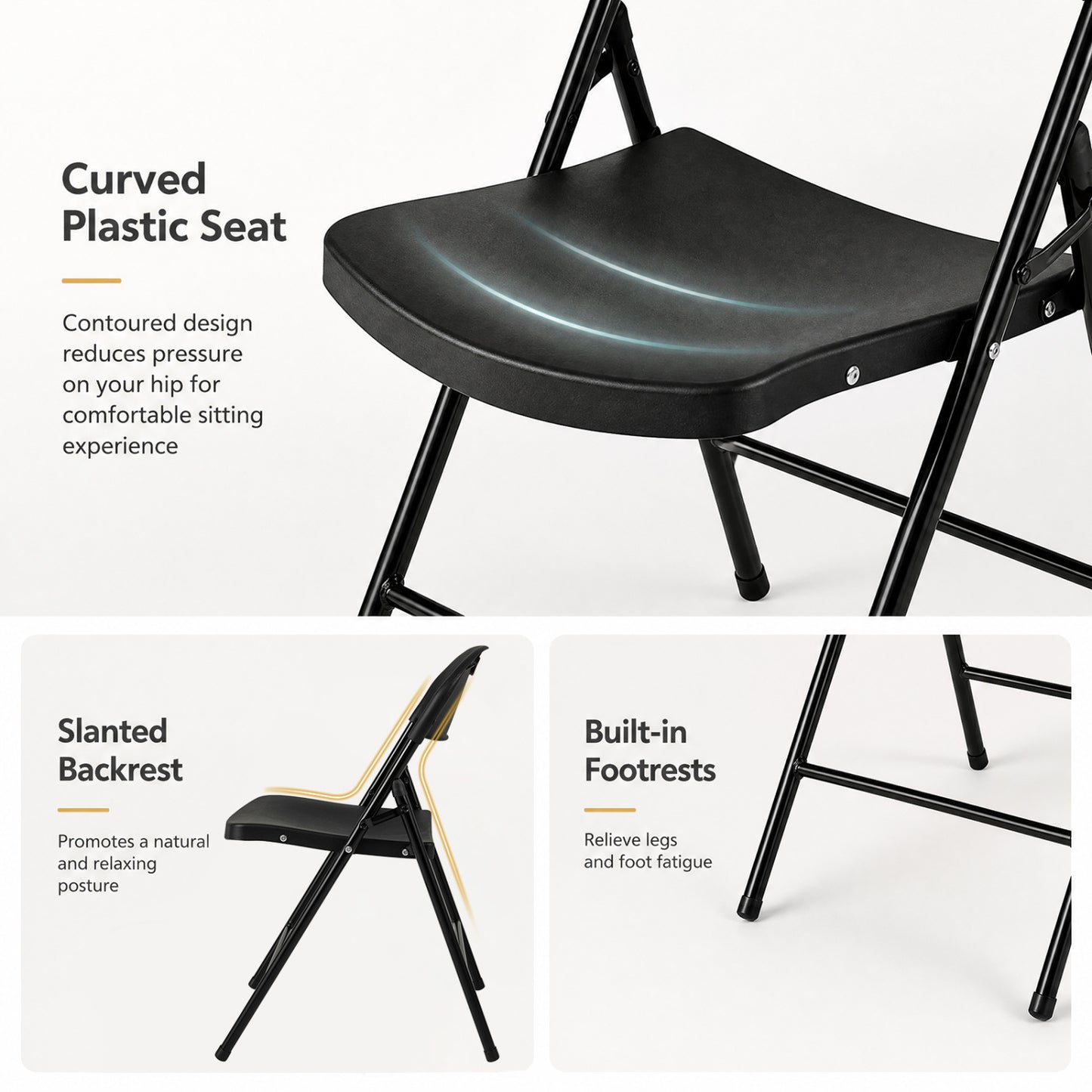 Set of 4 Foldable Plastic Chairs, Black