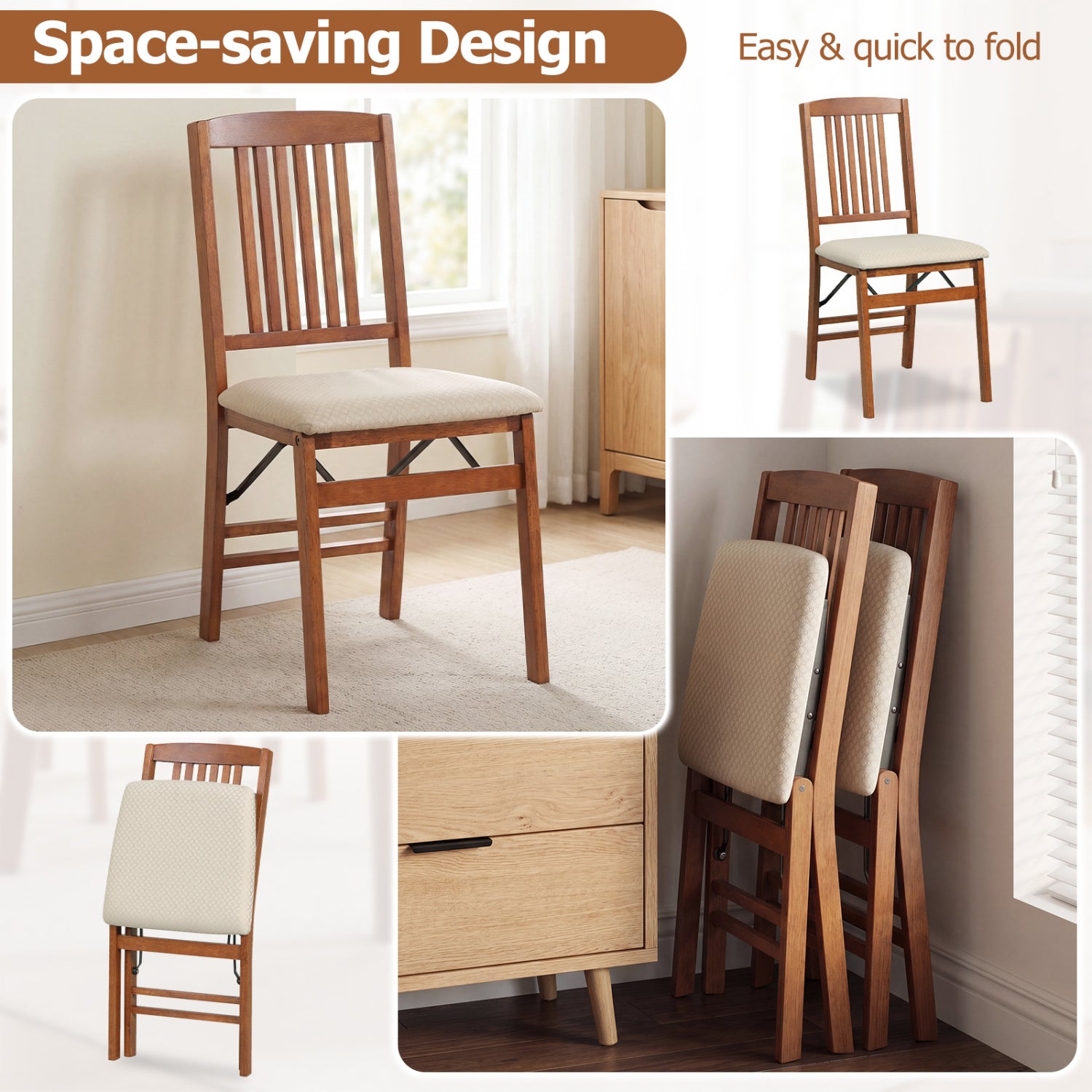 Set Of 4 Foldable Upholstered Kitchen Chairs Dining Chairs at Gallery Canada