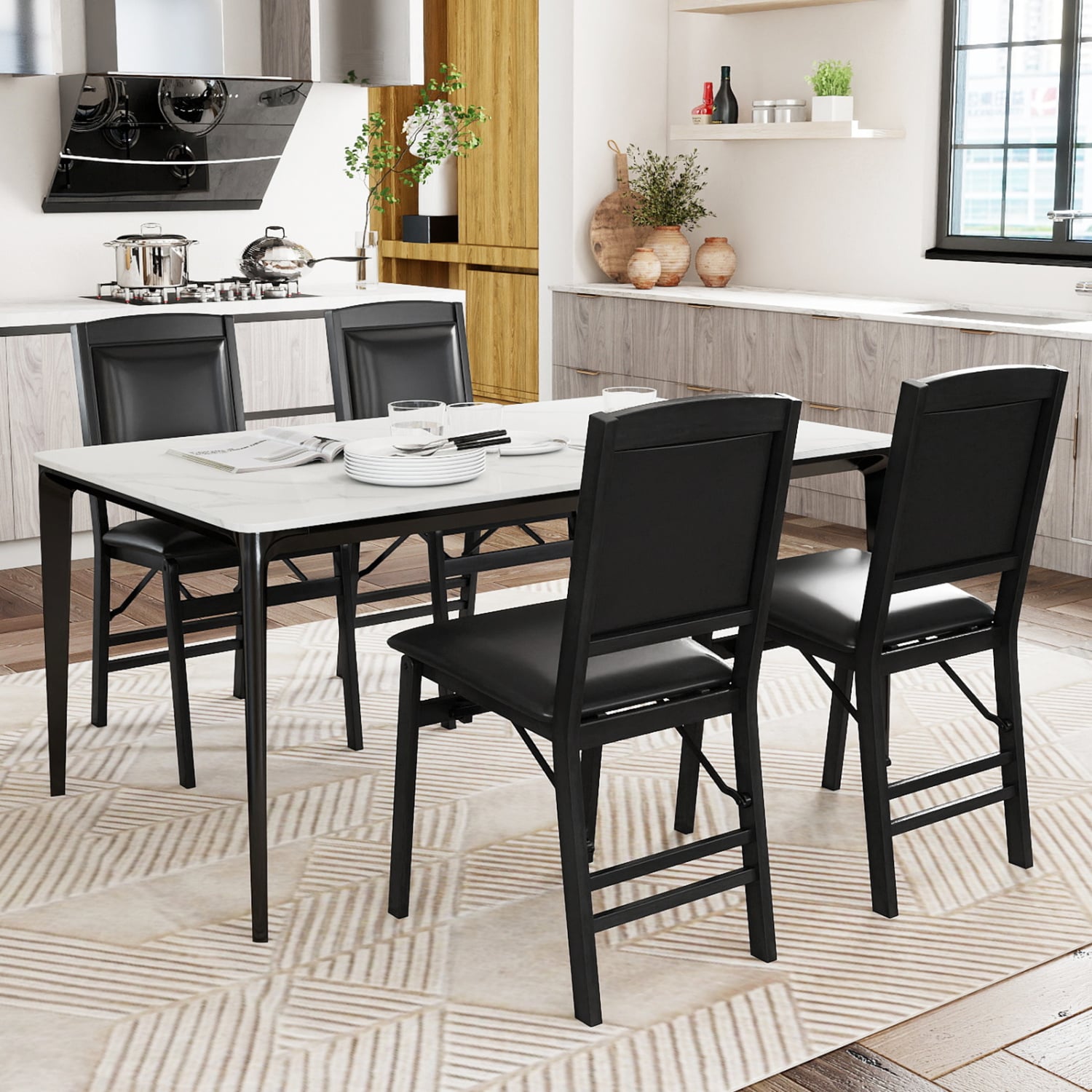 Folding Dining Chairs, Set of 4, Padded Seat, High Backrest, Black Dining Chairs at Gallery Canada