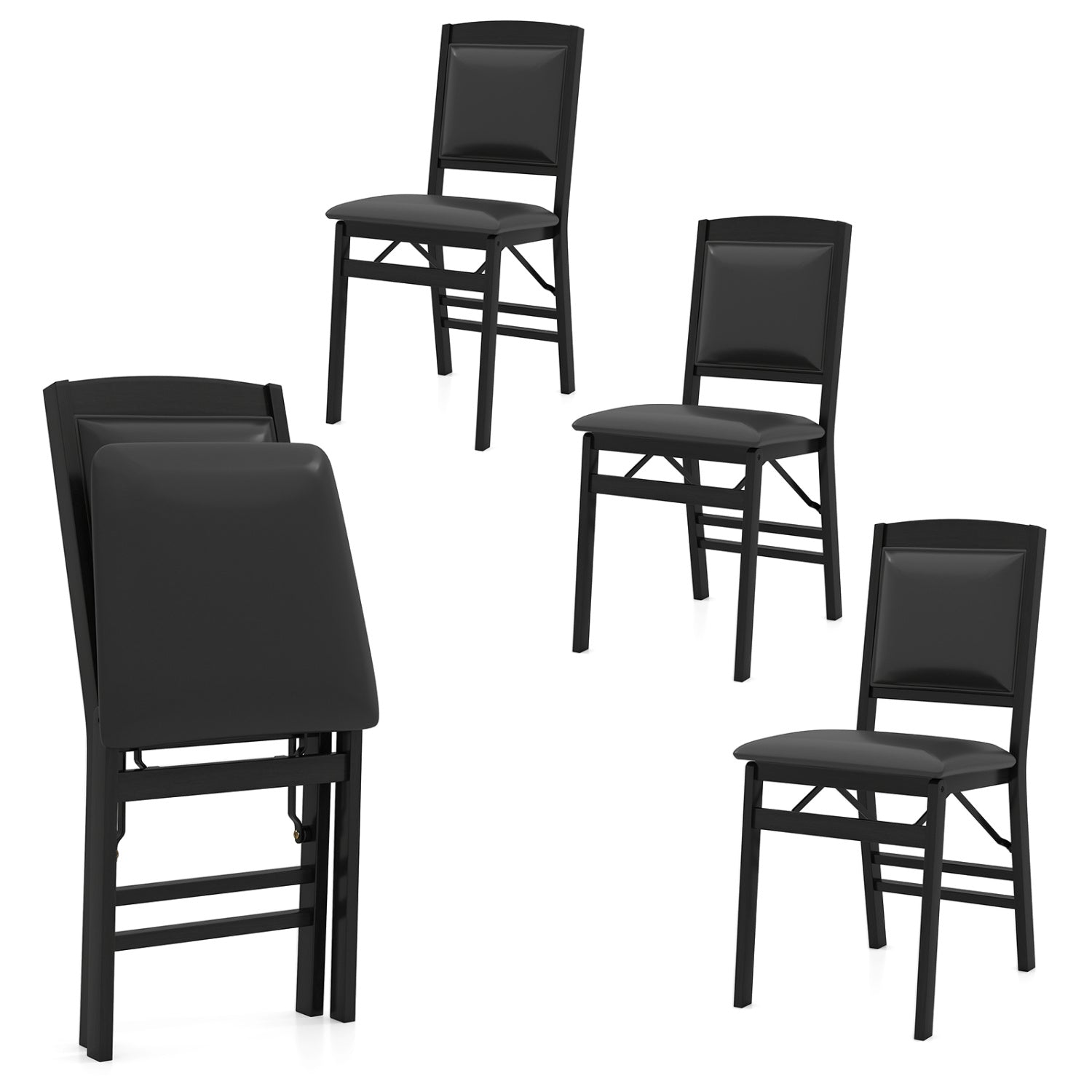 Folding Dining Chairs, Set of 4, Padded Seat, High Backrest, Black Dining Chairs at Gallery Canada