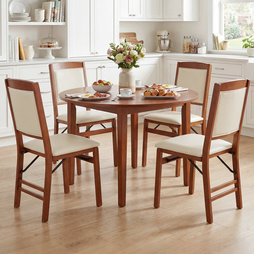 Set Of 4 Folding Dining Chairs, Padded Seat, High Backrest, Walnut