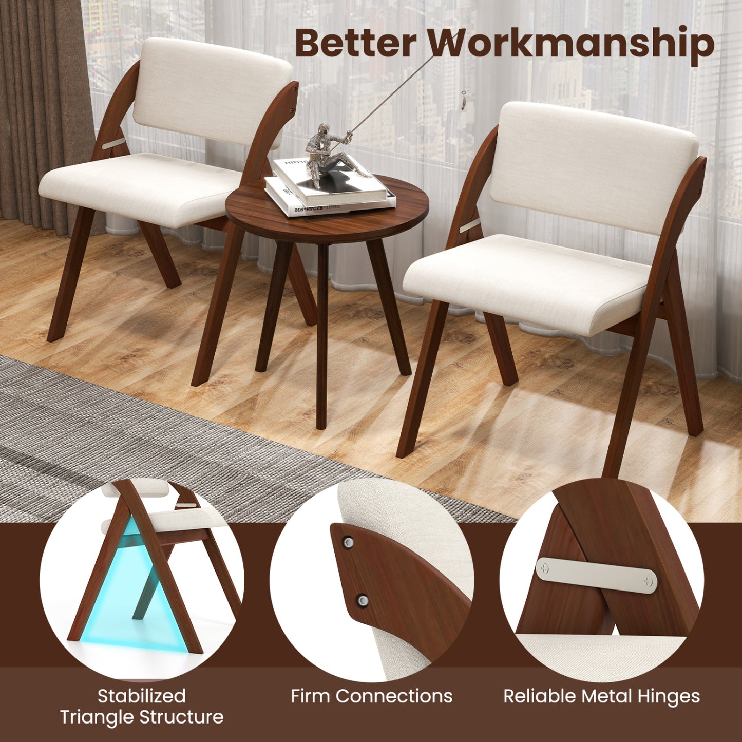 4 Folding Dining Chairs, Rubber Wood Legs, Walnut Dining Chairs at Gallery Canada