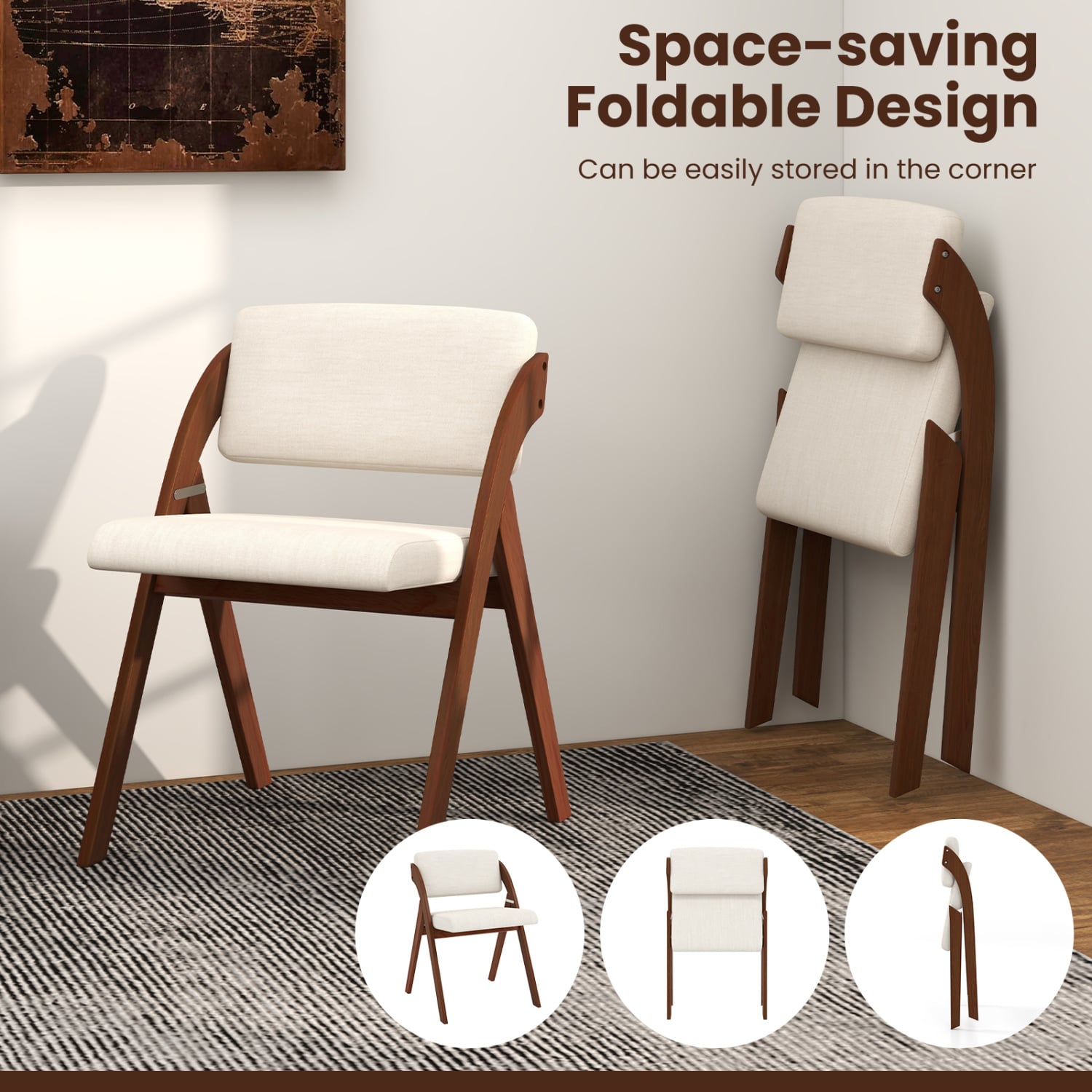 4 Folding Dining Chairs, Rubber Wood Legs, Walnut Dining Chairs at Gallery Canada