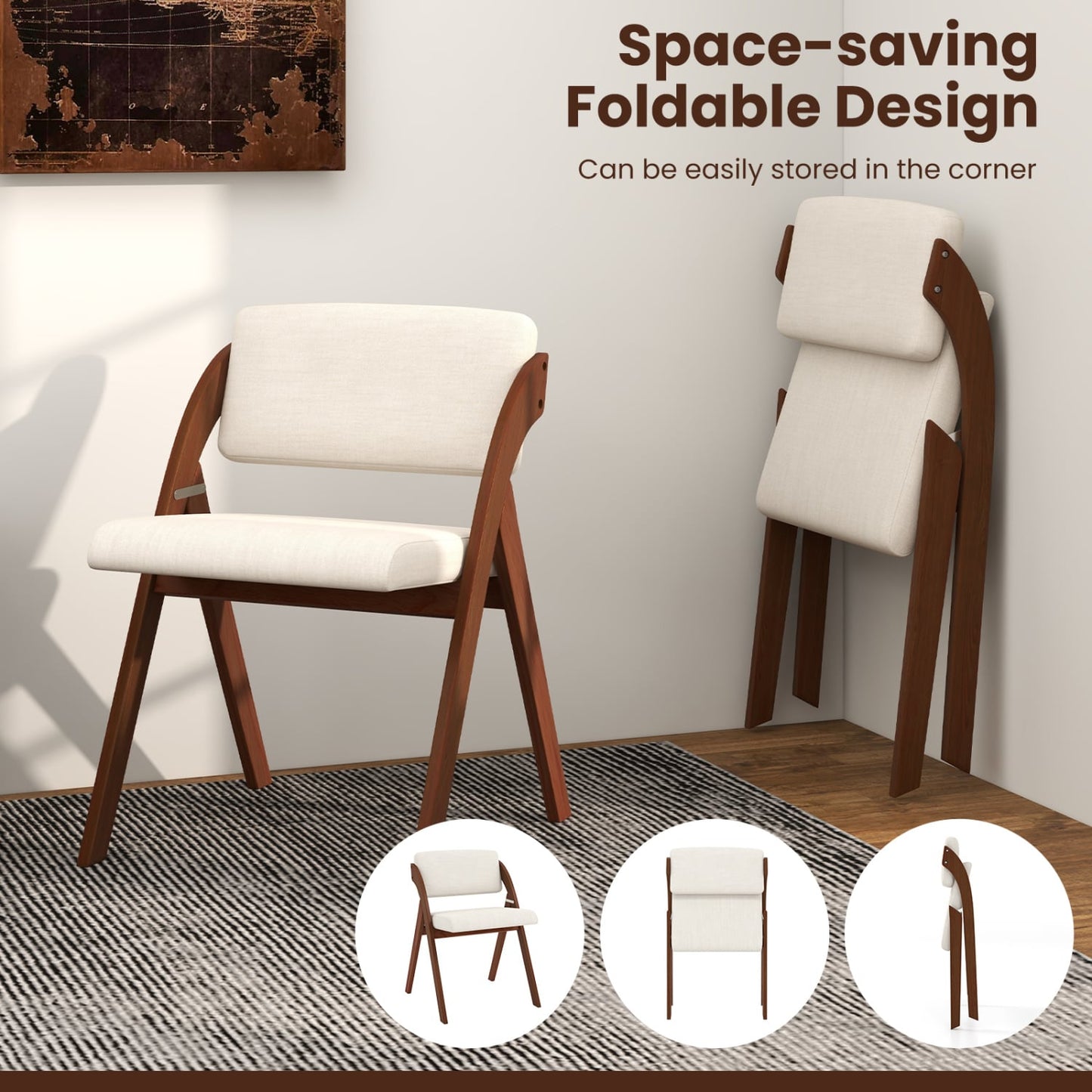 4 Folding Dining Chairs, Rubber Wood Legs, Walnut Dining Chairs at Gallery Canada