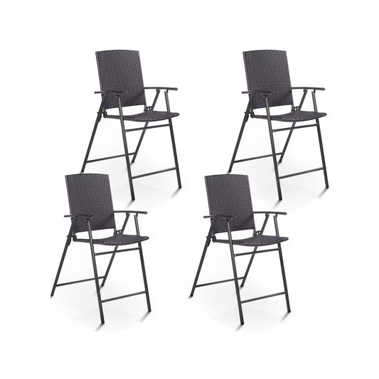 Lot de 4 chaises de bar pliantes en rotin avec repose-pieds et accoudoirs pour l'extérieur et l'intérieur, marron
