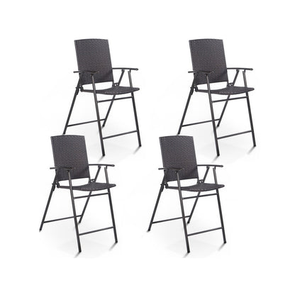 Set of 4 Folding Rattan Bar Chairs, With Footrests and Armrests, Brown Patio Bar Furniture Brown at Gallery Canada