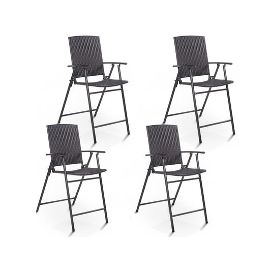 Set of 4 Folding Rattan Bar Chairs, With Footrests and Armrests, Brown Patio Bar Furniture Brown at Gallery Canada