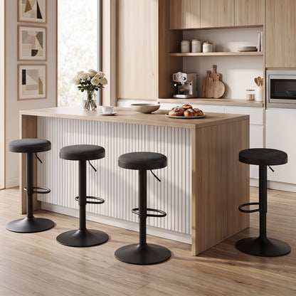 Set of 4 Kitchen Bar Stools with Height Adjustment Padded Seat and D-Shaped Footrest, Black