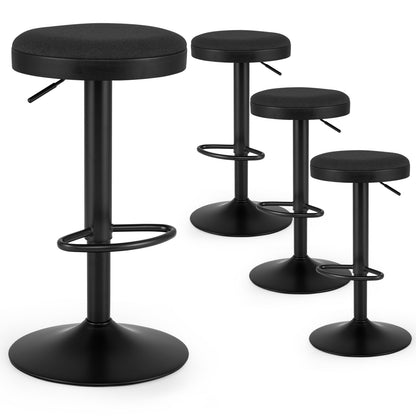 Set of 4 Kitchen Bar Stools with Height Adjustment Padded Seat and D-Shaped Footrest, Black