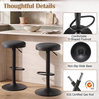 Set of 4 Kitchen Bar Stools with Height Adjustment Padded Seat and D-Shaped Footrest, Black