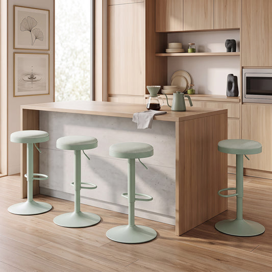 Set of 4 Kitchen Bar Stools, Adjustable Height, Green Bar Stools Green at Gallery Canada