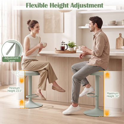 Set of 4 Kitchen Bar Stools, Adjustable Height, Green