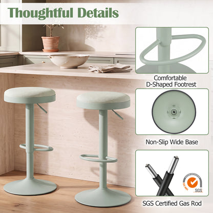 Set of 4 Kitchen Bar Stools, Adjustable Height, Green