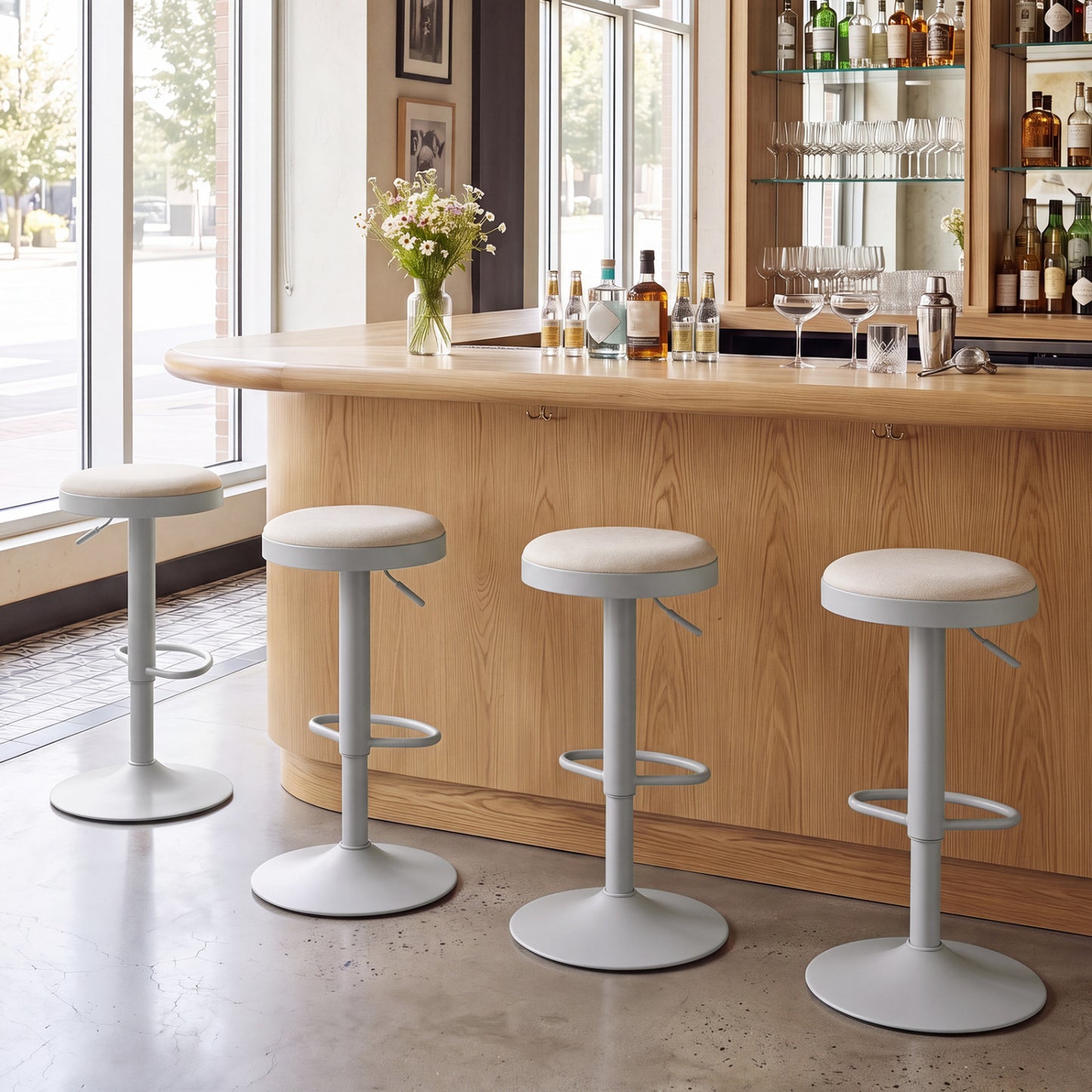 Set of 4 Bar Stools, Height Adjustable, Gray