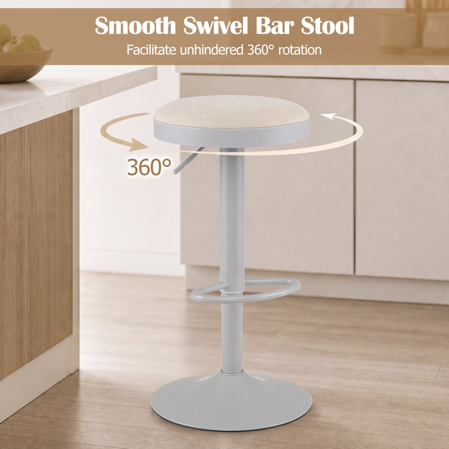 Set of 4 Bar Stools, Height Adjustable, Gray