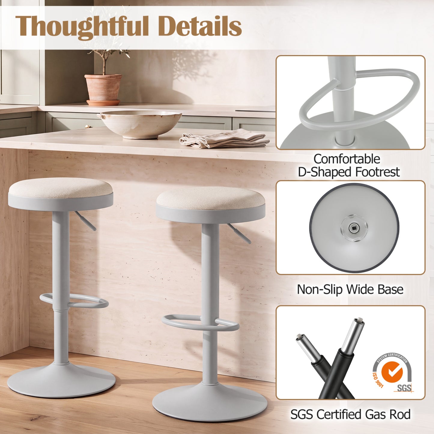 Set of 4 Bar Stools, Height Adjustable, Gray