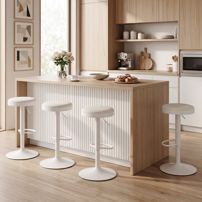 Set of 4 Kitchen Bar Stools with Height Adjustment Padded Seat and D-Shaped Footrest, White