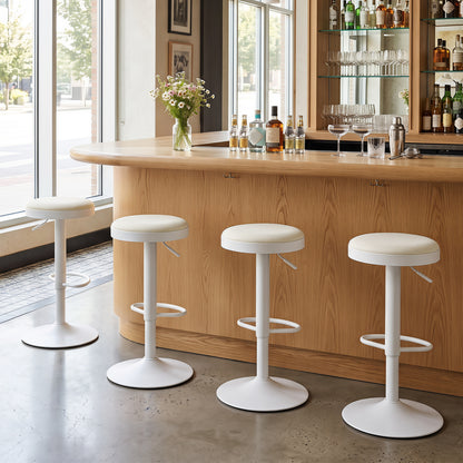 Set of 4 Kitchen Bar Stools with Height Adjustment Padded Seat and D-Shaped Footrest, White