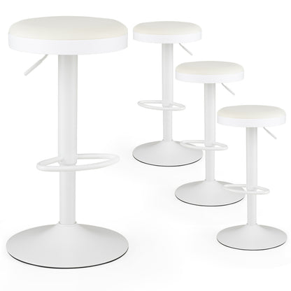 Set of 4 Kitchen Bar Stools with Height Adjustment Padded Seat and D-Shaped Footrest, White