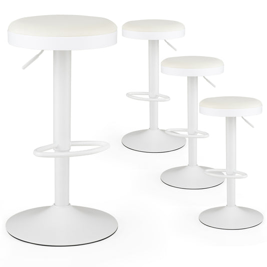 Set of 4 Kitchen Bar Stools with Height Adjustment Padded Seat and D-Shaped Footrest, White Bar Stools White at Gallery Canada
