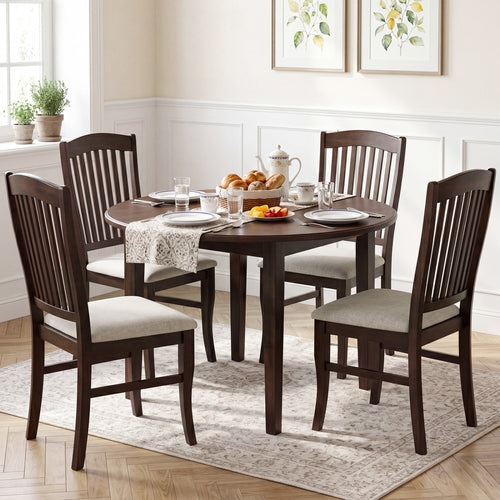 Set Of 4 Kitchen Side Chairs, Rubber Wood Frame, Padded Seat, White & Brown
