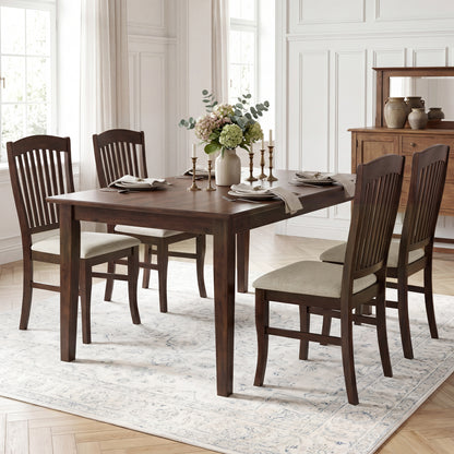 Set Of 4 Kitchen Side Chairs, Rubber Wood Frame, Padded Seat, White & Brown
