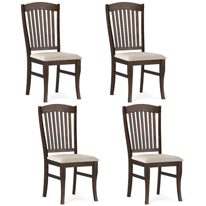 Set Of 4 Kitchen Side Chairs, Rubber Wood Frame, Padded Seat, White & Brown
