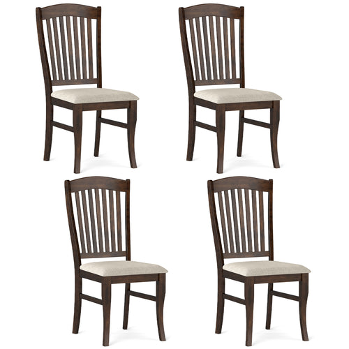 Set Of 4 Kitchen Side Chairs, Rubber Wood Frame, Padded Seat, White & Brown