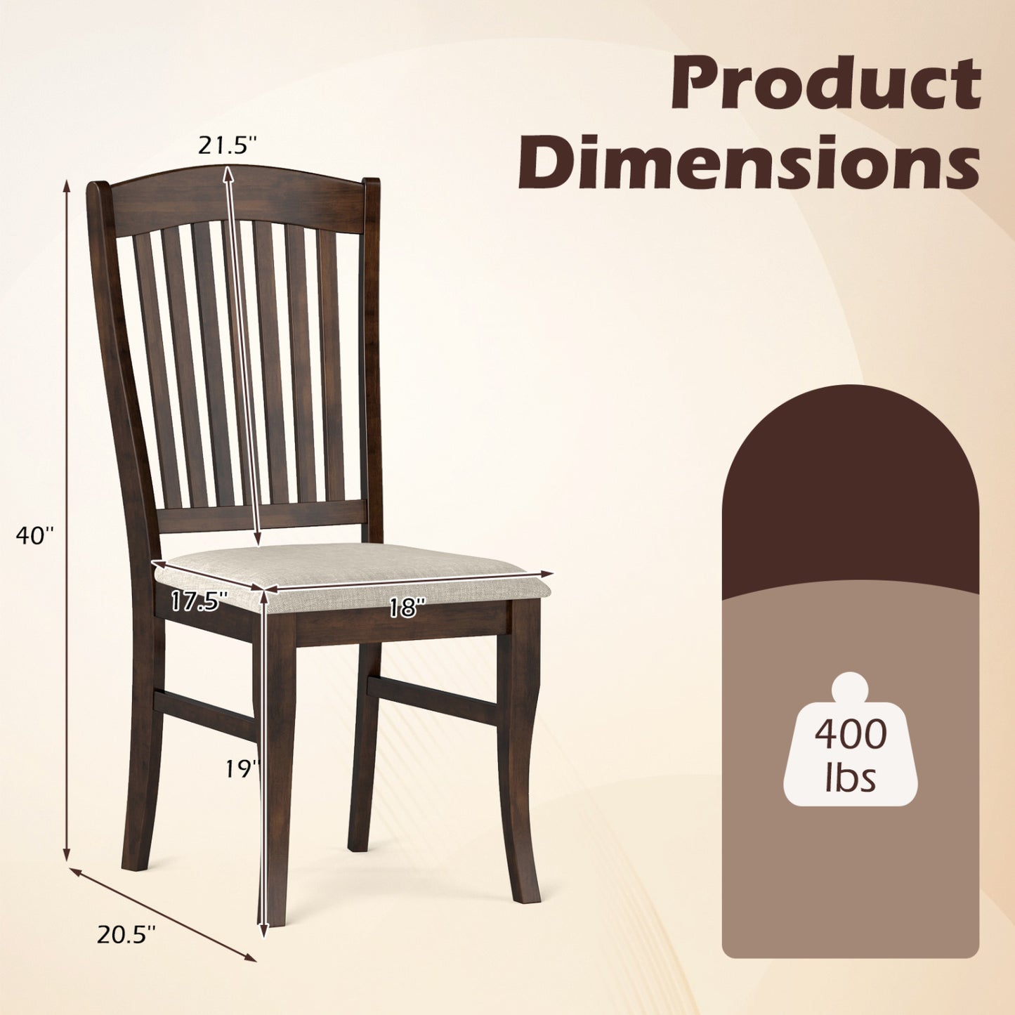Set Of 4 Kitchen Side Chairs, Rubber Wood Frame, Padded Seat, White & Brown