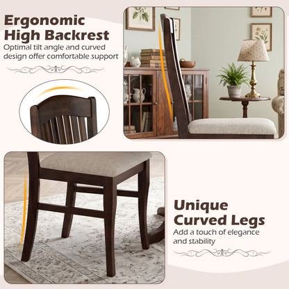 Set Of 4 Kitchen Side Chairs, Rubber Wood Frame, Padded Seat, White & Brown