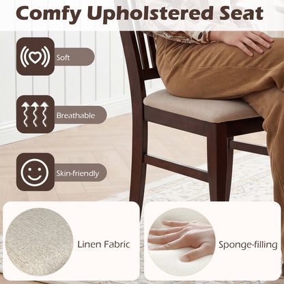 Set Of 4 Kitchen Side Chairs, Rubber Wood Frame, Padded Seat, White & Brown