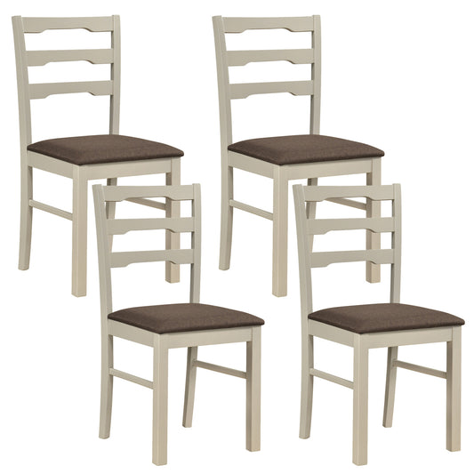 Set of 4 Linen Style Upholstered Dining Chairs with Wood Frames, White Dining Chairs White at Gallery Canada