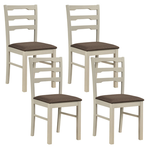 Set of 4 Linen Style Upholstered Dining Chairs with Wood Frames, White
