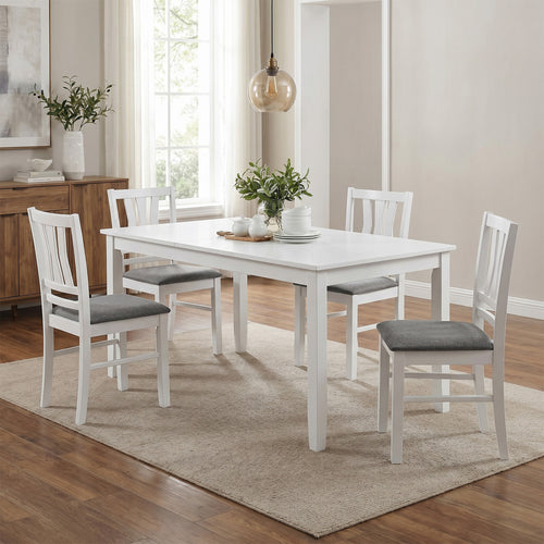 Set of 4 Linen Style Upholstered Kitchen Chairs with Wood Frames, White