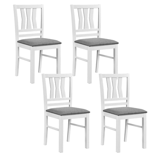 Set of 4 Linen Style Upholstered Kitchen Chairs with Wood Frames, White