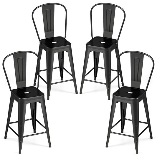 Set of 4 Metal Bar Stools with Backrests, Black Bar Stools Black at Gallery Canada