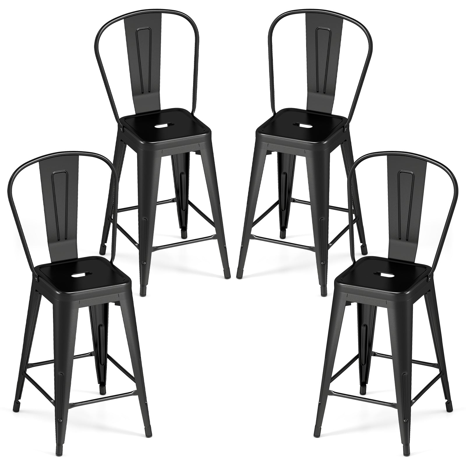 Set of 4 Metal Bar Stools with Backrests, Black Bar Stools at Gallery Canada