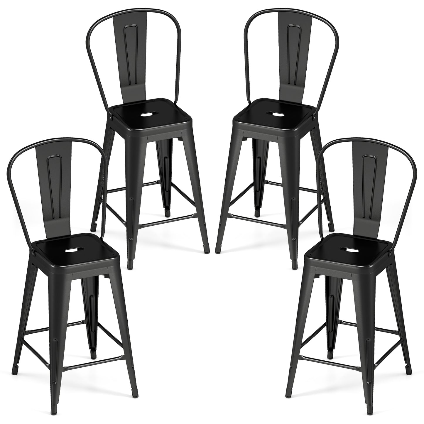 Set of 4 Metal Bar Stools with Backrests, Black Bar Stools at Gallery Canada